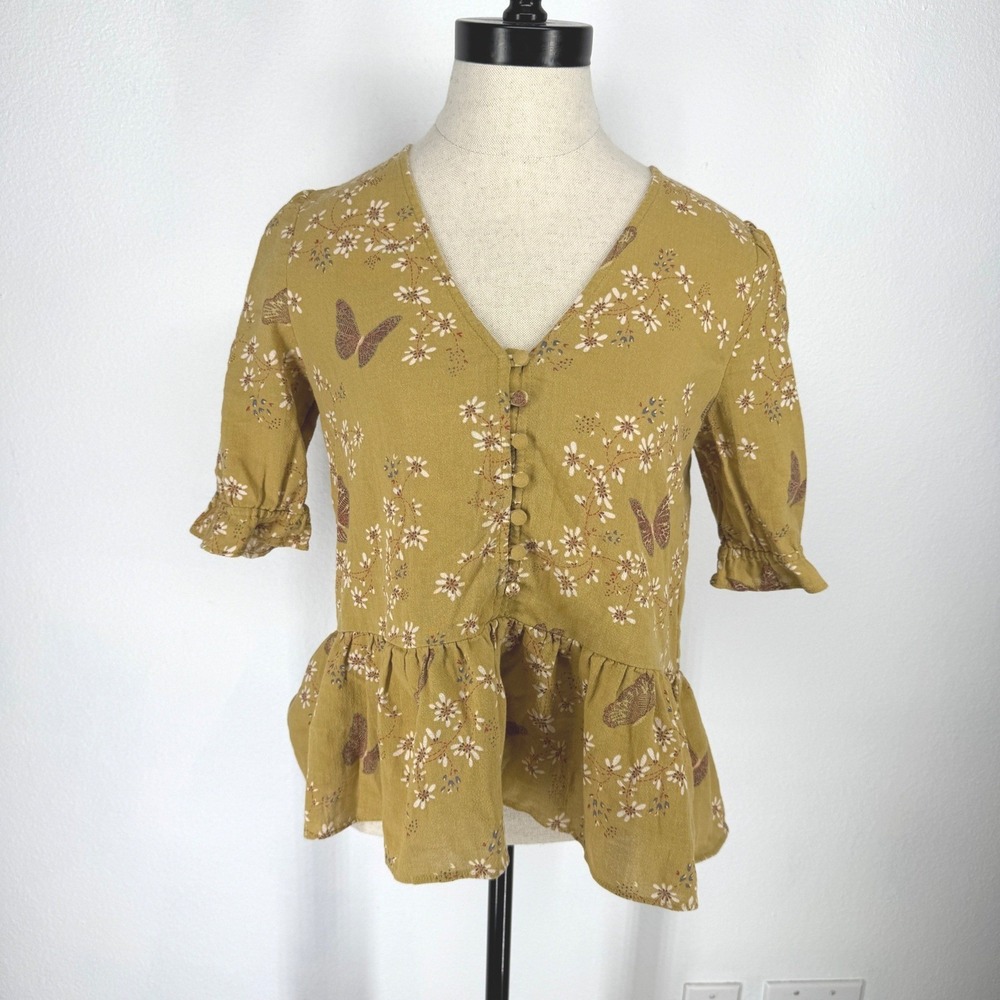 Madewell‎ Floral Butterfly Peplum Top Cotton Fairy Grunge Granola XXS Festival